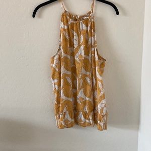 Women's Yellow Patterned Nine West High Neck Keyhole Tank Sz L